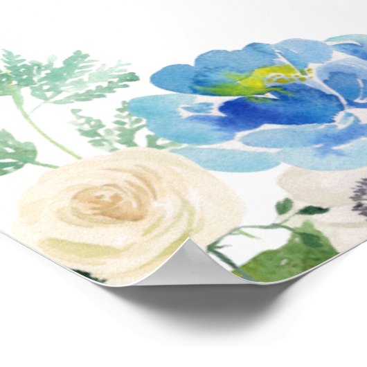 Begrüßung von Blue Hydrangea und White Anemone Poster (Ecke)