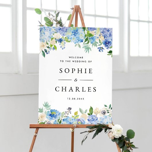 Begrüßung von Blue Hydrangea und White Anemone Poster