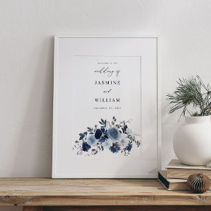 Begrüßung von Blumen und Navy Poster