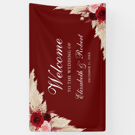 Begrüßung von Burgund-Rose und Pampas-Gras Banner (Vertikal)