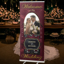 Begrüßung von Burgund und Gold Script-Hochzeit Beg