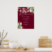 Begrüßung von Burgundy String Lights Floral Weddin Poster (Küche)