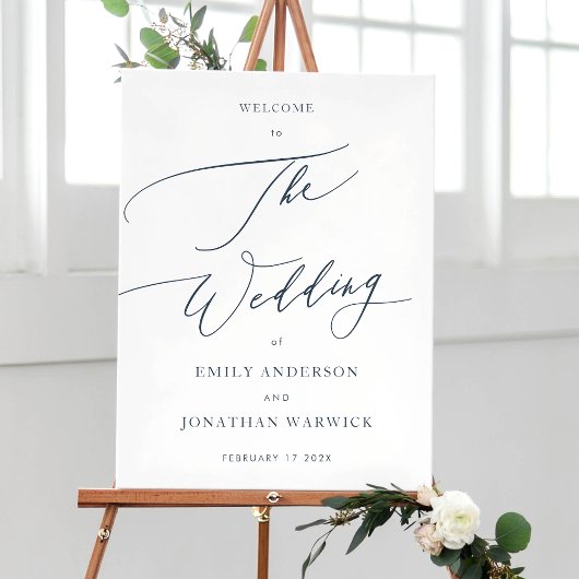 Begrüßung von Calligraphy Simple Navy Blue Poster