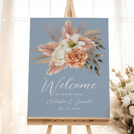 Begrüßung von Dusty Blue Peach Floral Wedding Poster