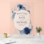 Begrüßung von dusty Blue und Blush Floral Wedding Acrylschild (Hochzeit)