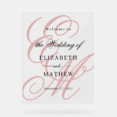 Begrüßung von elegantem Script Dusty Pink Monogram Acrylschild (Vorderseite)