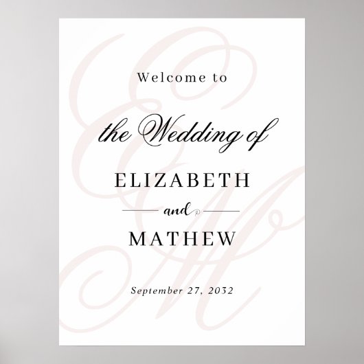 Begrüßung von elegantem Script Dusty Pink Monogram Poster (Vorne)