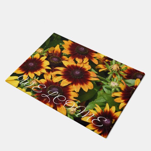 Begrüßung von Gelb und Bronze Rudbeckias Floral Fußmatte (Schrägansicht)