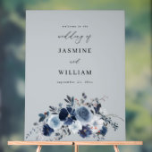 Begrüßung von graublauen Blumen und Navy-Floral Acrylschild (Neutral)