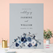 Begrüßung von graublauen Blumen und Navy-Floral Acrylschild (Hochzeit)