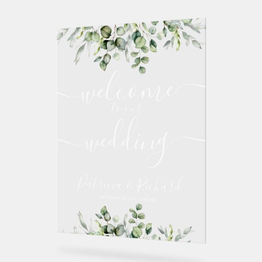Begrüßung von Greenery Wedding Acrylschild (Winkel)