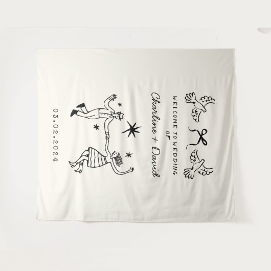 Begrüßung von Hand Drawn Scribble Wandteppich (Vorderseite (Horizontal))