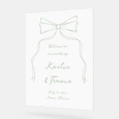 Begrüßung von Hand gezeichneter Bow Weiß und Grün Acrylschild (Winkel)