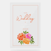 Begrüßung von heißen rosa, orangefarbenen Blumen Acrylschild (Vorderseite)