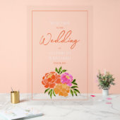 Begrüßung von heißen rosa, orangefarbenen Blumen Acrylschild (Hochzeit)