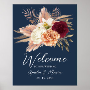 Begrüßung von Hochzeitsfeiern mit blauem Flor Poster
