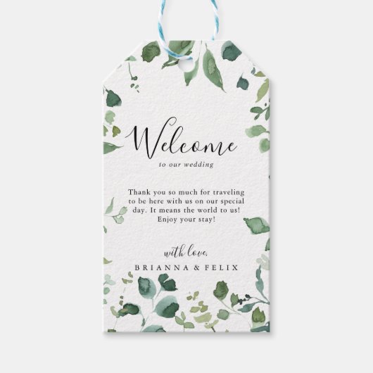 Begrüßung von Kalligrafie Script Green Foliage Geschenkanhänger (Vorderseite)