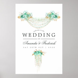 Begrüßung von Mint- und Gold String Lights Blumenz Poster