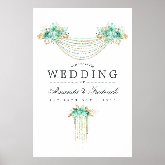 Begrüßung von Mint- und Gold String Lights Blumenz Poster (Vorne)