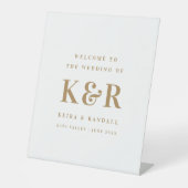 Begrüßung von Monogramm Gold und Weiß Sockelschild (Vorderseite)