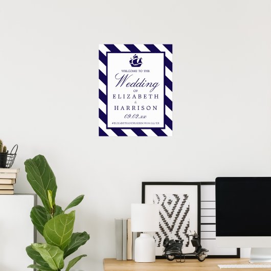 Begrüßung von Nautic Stripes & Navy Blue Ship Poster (Heimbüro)
