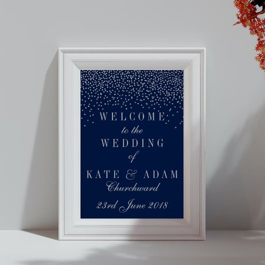 Begrüßung von Navy Blue & Glam Silver Confetti Wed Poster