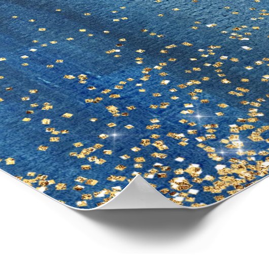 Begrüßung von Navy Blue Gold String Lights Poster (Ecke)