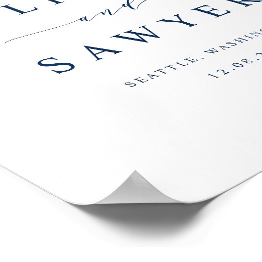 Begrüßung von Navy Blue Minimalistisch Script Poster (Ecke)