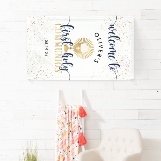 Begrüßung von Navy & Gold Boy First Heilige Kommun Banner (Insitu)