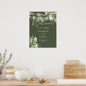 Begrüßung von Olive Green String Lights Floral Wed Poster (Küche)