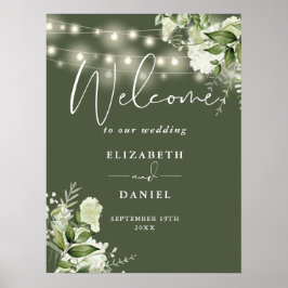 Begrüßung von Olive Green String Lights Floral Wed Poster