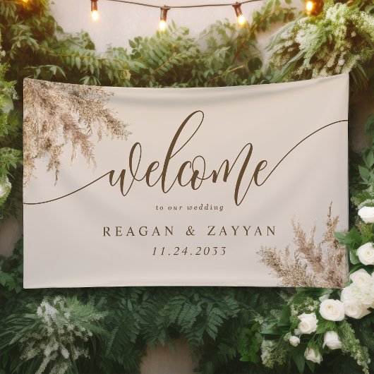 Begrüßung von Pampas Grass Earthy Exotic Wedding Banner