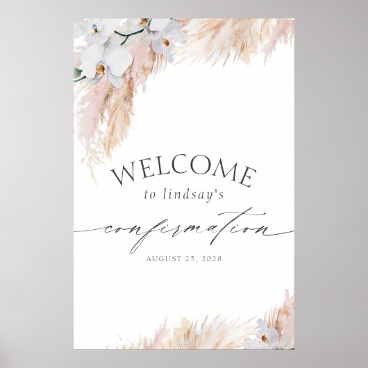 Begrüßung von Pampas Grass White Orchids Poster (Vorne)