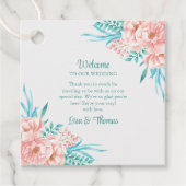 Begrüßung von Pfirsich und türkisfarbenen Blumen Geschenkanhänger (Vorderseite)