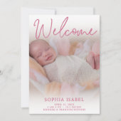 Begrüßung von Pink Foto Geburtserklärung Einladung (Vorderseite)