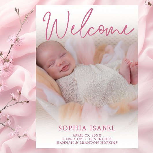 Begrüßung von Pink Foto Geburtserklärung Einladung