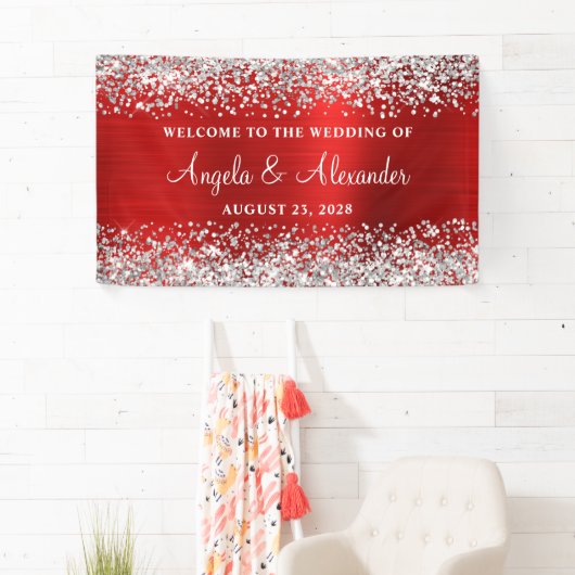 Begrüßung von Red Foil Silver Glitzer Banner (Insitu)