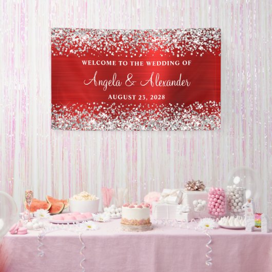 Begrüßung von Red Foil Silver Glitzer Banner (Party)