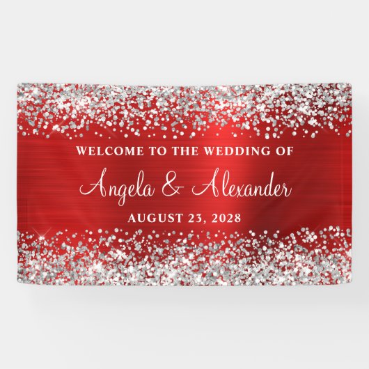 Begrüßung von Red Foil Silver Glitzer Banner (Horizontal)