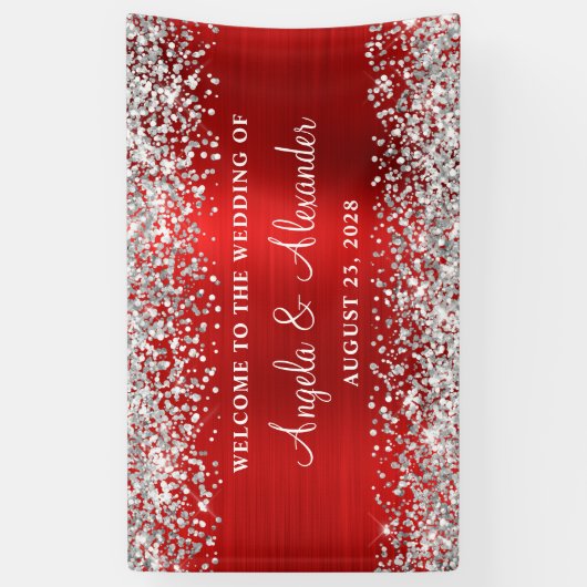 Begrüßung von Red Foil Silver Glitzer Banner (Vertikal)