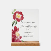 Begrüßung von Red Peonies Acrylschild (Vorderseite)