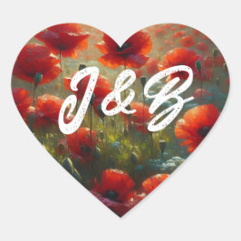 Begrüßung von Roten Poppies Herz-Aufkleber