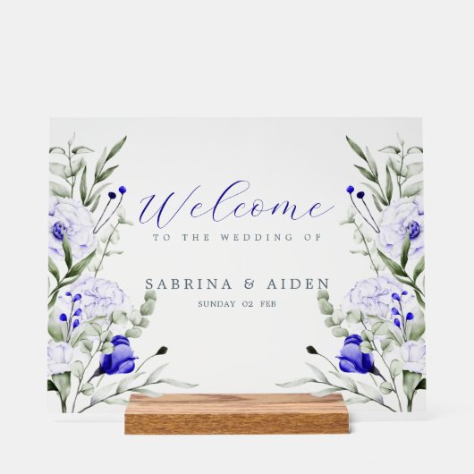 Begrüßung von Royal Blue Elfenbein Acrylschild (Vorderseite)