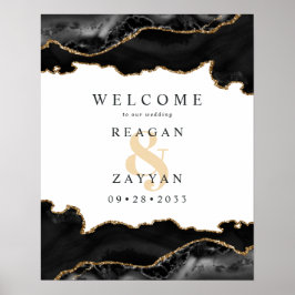 Begrüßung von Schwarz-Gold-Marmor Poster