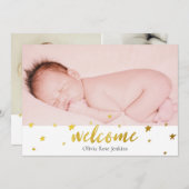 Begrüßung von Script Gold Stars Foto Baby Girl Bir Ankündigung (Vorne/Hinten)