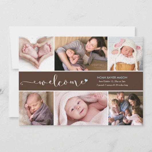 Begrüßung von sechs Fotomaterial Geburtserklärung Ankündigung (Vorderseite)