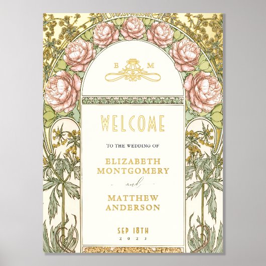 Begrüßung von Sign Peonies Gold Hochzeit Foliendrucke (Vorderseite)