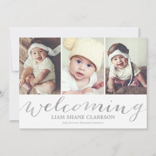 Begrüßung von Silver 3 Foto | Geburtsankündigung Ankündigung (Vorderseite)