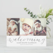 Begrüßung von Silver 3 Foto | Geburtsankündigung Ankündigung (Stehend Vorderseite)