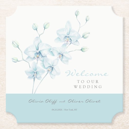 Begrüßung von Soft Blue Orchid Untersetzer (Vorderseite)